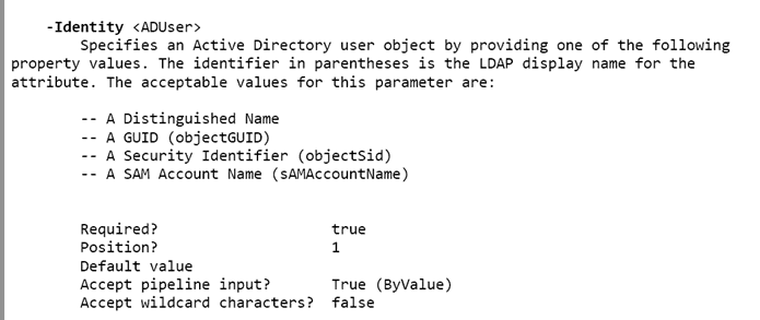 The Active Directory identity parameter does not accept an array of items. (Image Credit: Jeff Hicks)