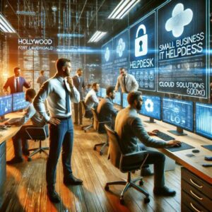 Busy high-tech corporate office team working on computers