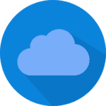 Blue cloud icon on a blue circle background