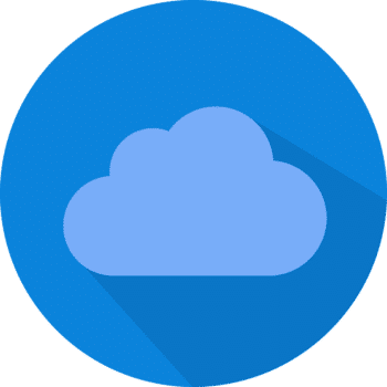 Blue cloud icon on a blue circle background
